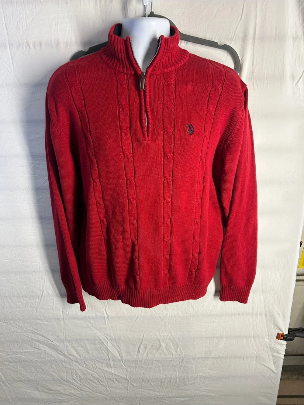 U.S. Polo Assn. Red Cable-Knit Quarter-Zip Sweater
